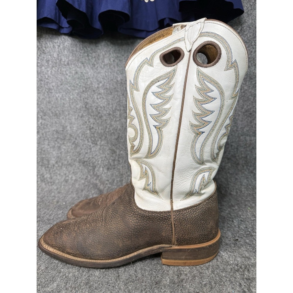 Justin Boots Mens Size 9 Brown White Leather Western Cowboy Square Toe BR 305
